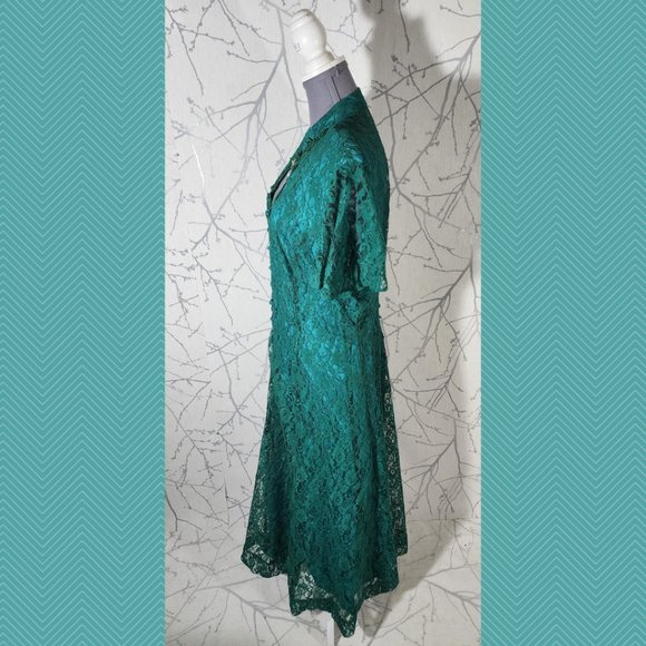 Nu Mode Vintage Emerald Green Lace Overlay Maxi Dress Edwardian - Picture 5 of 8